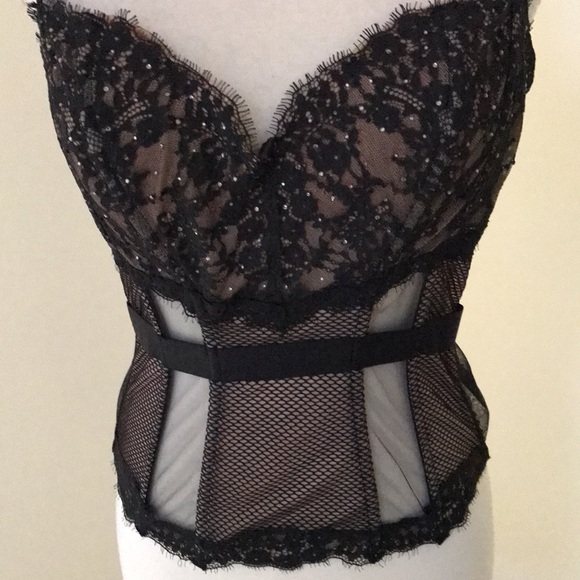 Victoria’s Secret SZ 36C black lace with mesh and rhinestones corset top. - Picture 2 of 9
